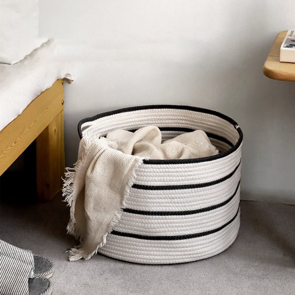 Yatlte Woven Cotton Rope Basket - 9.84" Large Blanket Storage for Living Room, Nursery Hamper for Toys & Pillows, Foldable Multi-Bin with Handles
