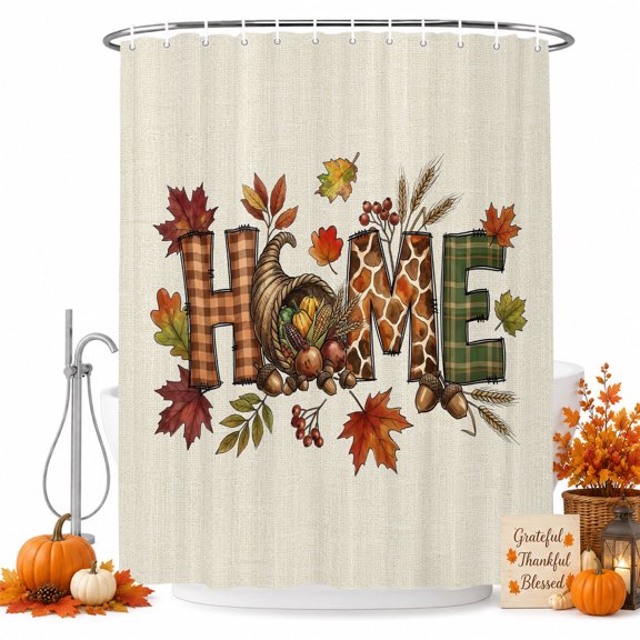 Thanksgiving Fall Shower Curtain, Waterproof Shower Curtains for Bathroom, Autumn Harvest Pumpkin Maple Herbs Washable Fabric Bathtub Curtain Set Bath Decor with 12 Hooks Stall 36"x72"