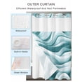 thumbnail image 2 of No Hook Cloth Fabric Shower Curtain with Snap in Liner, Geometric Stripes Waterproof Shower Curtains Set with See Through Top Window, Ombre Teal White Sea Waves Bath Curtains Shower 36"x72", 2 of 6