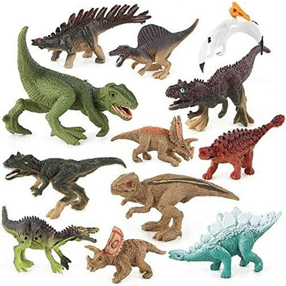 WSNIJFU Realistic Mini Dinosaurs Figures, 12 Pcs Detailed Textures Dino Figurines Cake Topper Toy Set, Easter Eggs Birthday Gift (Brown)