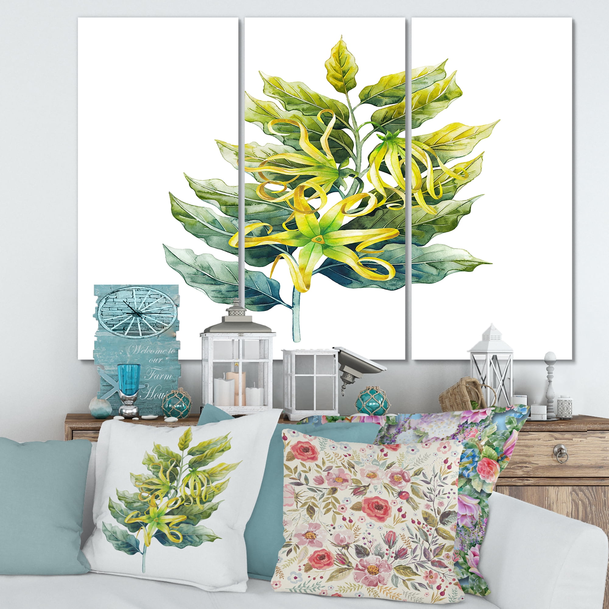 Designart ' Ylang Ylang Flower On White ' Traditional Canvas Wall Art Print