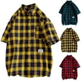 thumbnail image 3 of WREESH Men's Casual Button Down Shirts with Checkered Print Fashion Short Sleeve Plaid Top for Personalized Style Red, 3 of 4