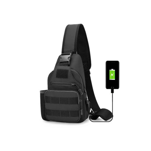 Cycling Travel Riding Shoulder Bag，Men's Camouflage Tactical Sling Shoulder Bags Travel Military Crossbody Chest Bag with USB Charging Port (Mesh Pocket Black)