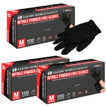 Salon World Safety Black Nitrile Disposable Gloves, 3 Boxes of 100, Size Medium, 4 Mil Thick - Latex Free, Powder Free, Textured Tips, Food Safe, Comfortable, Extra-Strong Protective Working Gloves