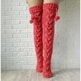 thumbnail image 2 of Women's Autumn Winter Knitted Socks, Solid Color Pompom Floor Socks, Over Knee Tight Stockings, 2 of 4