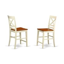 East West Furniture Quincy 11" Wood Counter Stools in Cream/Cherry (Set of 2)