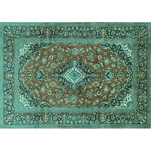 Ahgly Company Machine Washable Indoor Rectangle Medallion Turquoise Blue Traditional Area Rugs, 2' x 5'