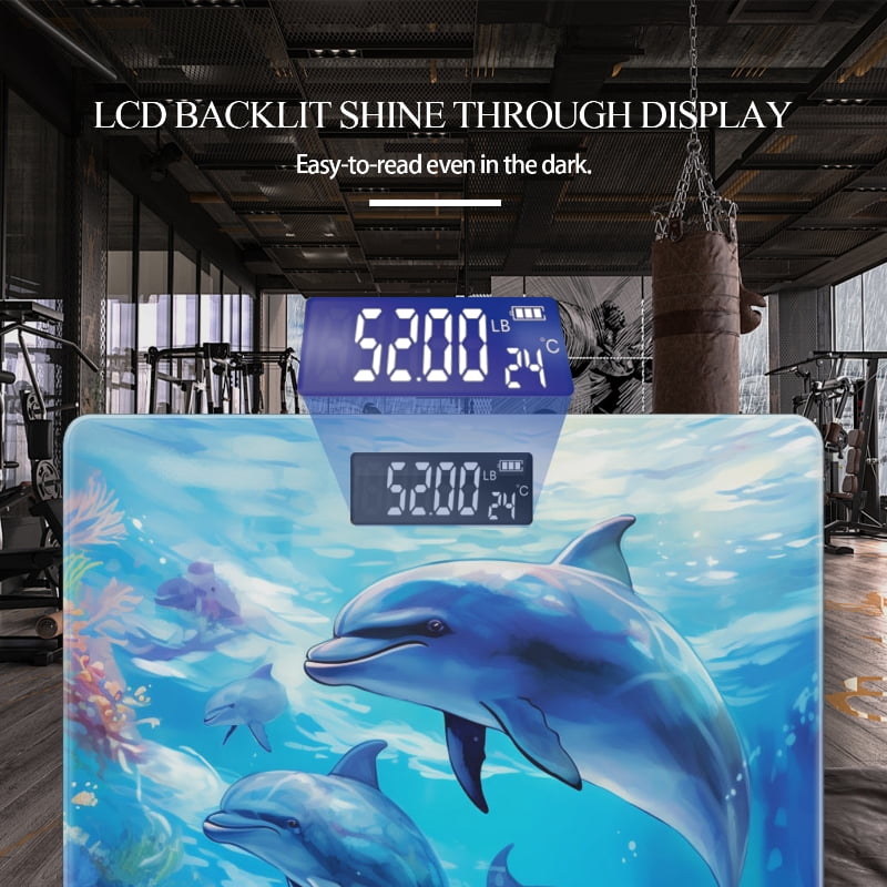 Bathroom Scale, Highly Accurate Digital Body Scale,Precisely Measures Weight up to 400 lbs-Dolphins Surrounded By Colorful Coral Reefs And Small Fish