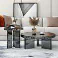 thumbnail image 6 of SHYFOY Design Modern Round Mirrored Glass Marble Textured Coffee Table with 3 Legs,Gray/Black, 6 of 10