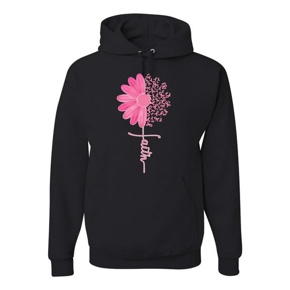 Wild Bobby, Faith Pink Ribbon Sunflower, Breast Cancer Awareness, Unisex Graphic Hoodie Sweatshirt, Black, Small