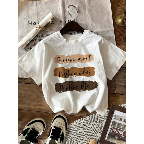 Trendy White "Positive Mind Vibes Life" Graphic Tee – Inspirational Quote Print T-shirt