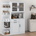 thumbnail image 2 of 63" Kitchen Pantry Storage Cabinet with Tilt-Out Trash Storage & 5-Tier Side Shelves, Freestanding Hutch with Glass Doors, Drawer, Adjustable Shelves & Microwave Stand for Dining Room, White, 2 of 6