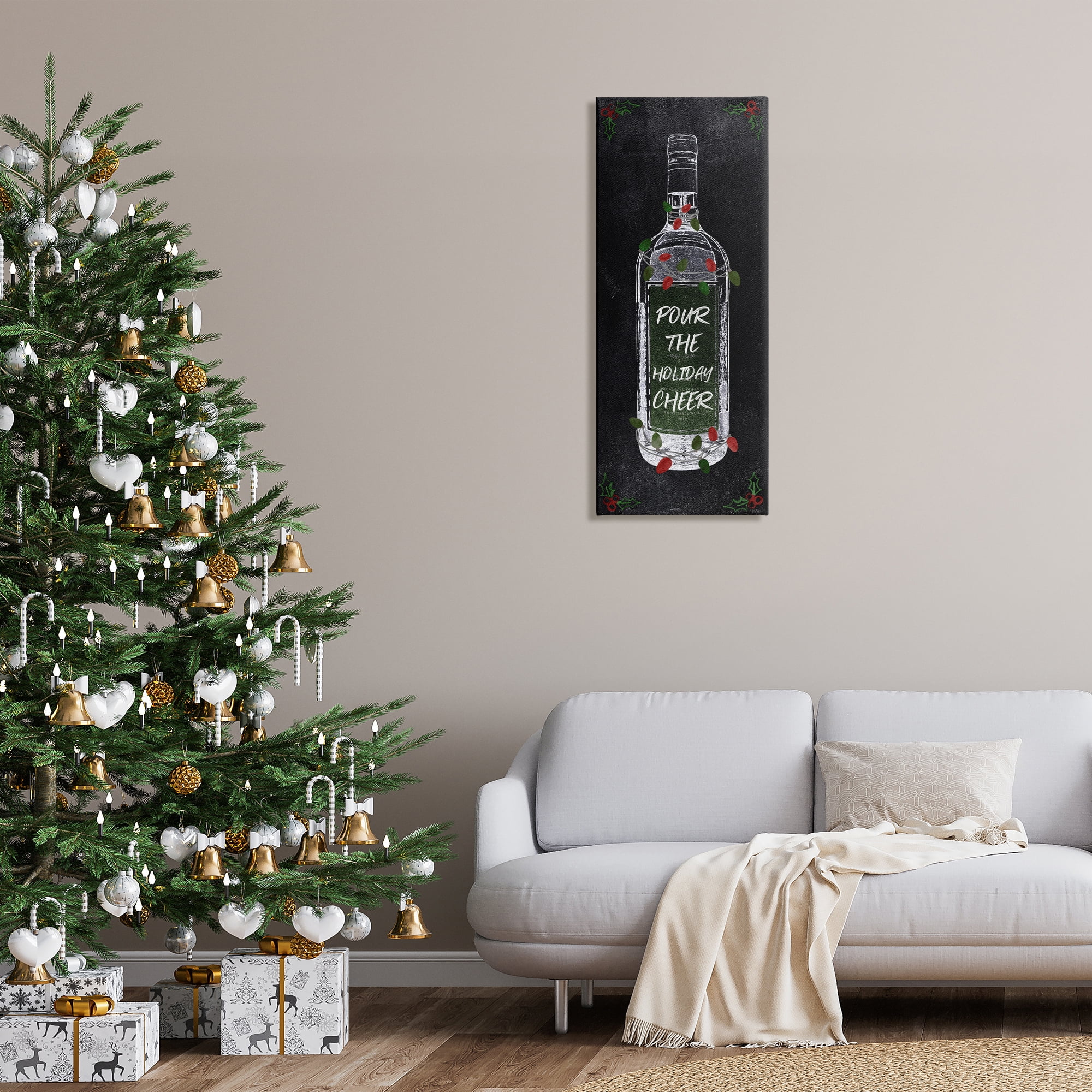 Stupell Industries Pour Holiday Cheer Bottle Holiday Painting Gallery Wrapped Canvas Art Prints Wall Art, 17 x 40