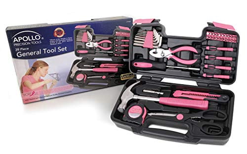 53 Piece Household Tool Kit with Tool Box Pink – Apollo Tools
