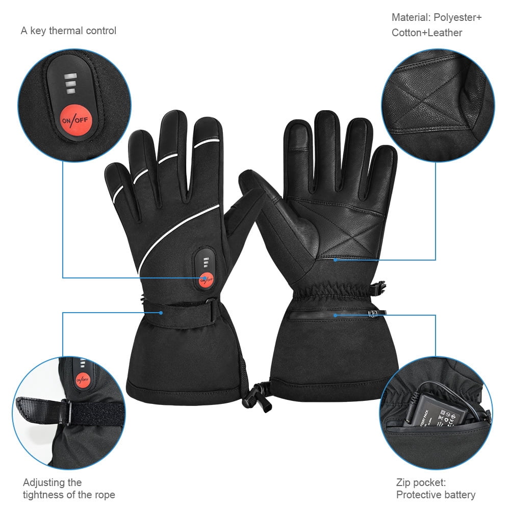 Savior Men and  Women Outdoor Ski Mittens Rechargeable Battery Heated Gloves Black XS-3XL
