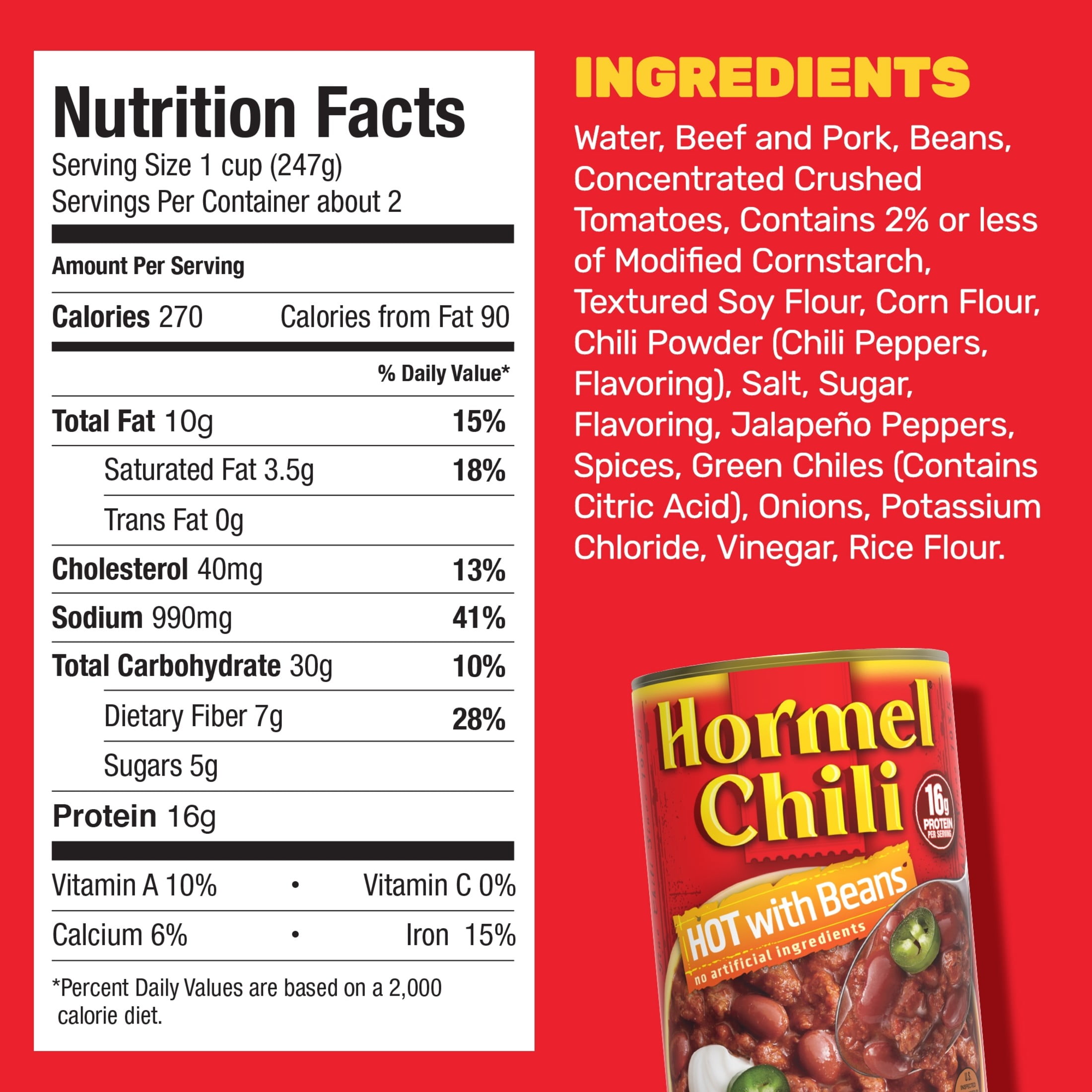 HORMEL Hot W/Beans Chili 15 OZ CAN