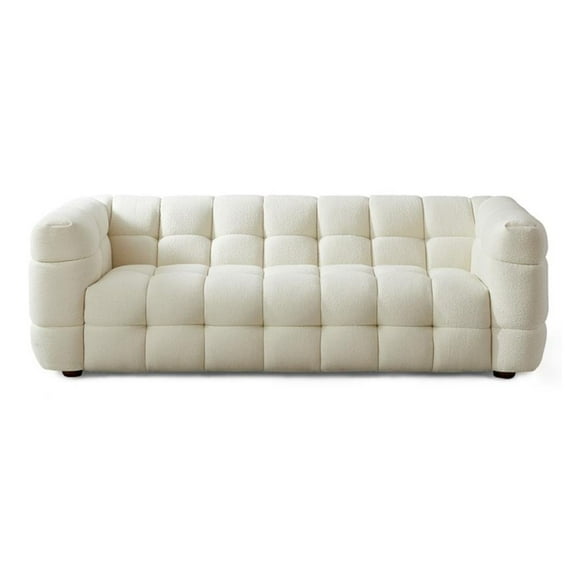 Hollis Mid Century Modern Living Room Cream Boucle Fabric Sofa