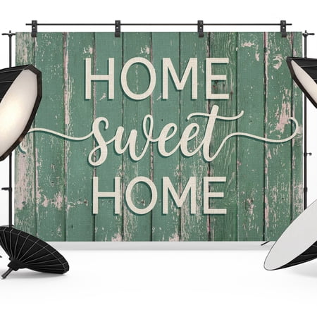 Photo Backdrop 8x10 ft Home Sweet Home Photography Backdrops Curtains Wall Covering Green Rustic Wood Grain Photo Booth Drapes for Backdrop Photoshoot Wedding Party Birthday Background Screen