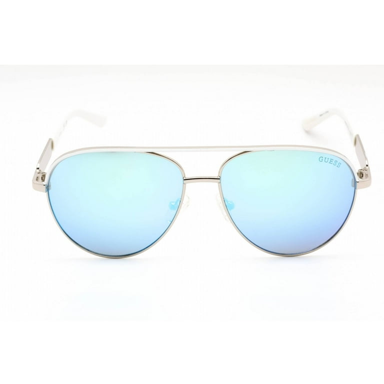 Guess Womens GF0287 Wire Frame Aviator Fashion Sunglasses White Blue