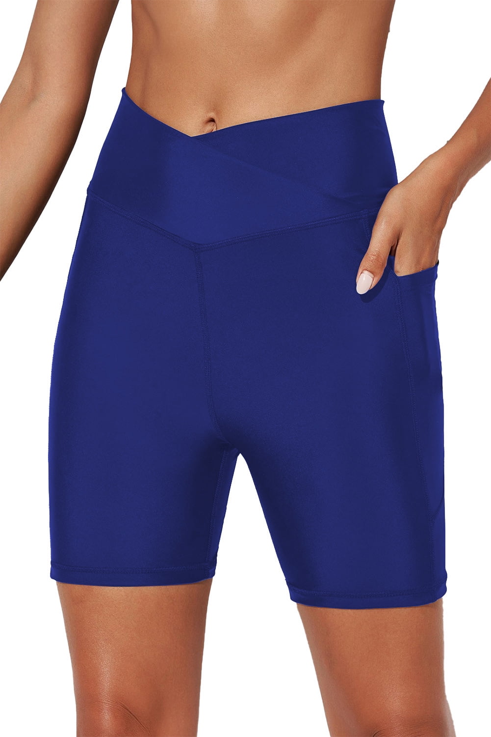 Asvivid Women's Swim Board Shorts with Pockets High Waisted Tummy Control  Long Swim Shorts Waistband Bike Bottoms UPF 50+ 
