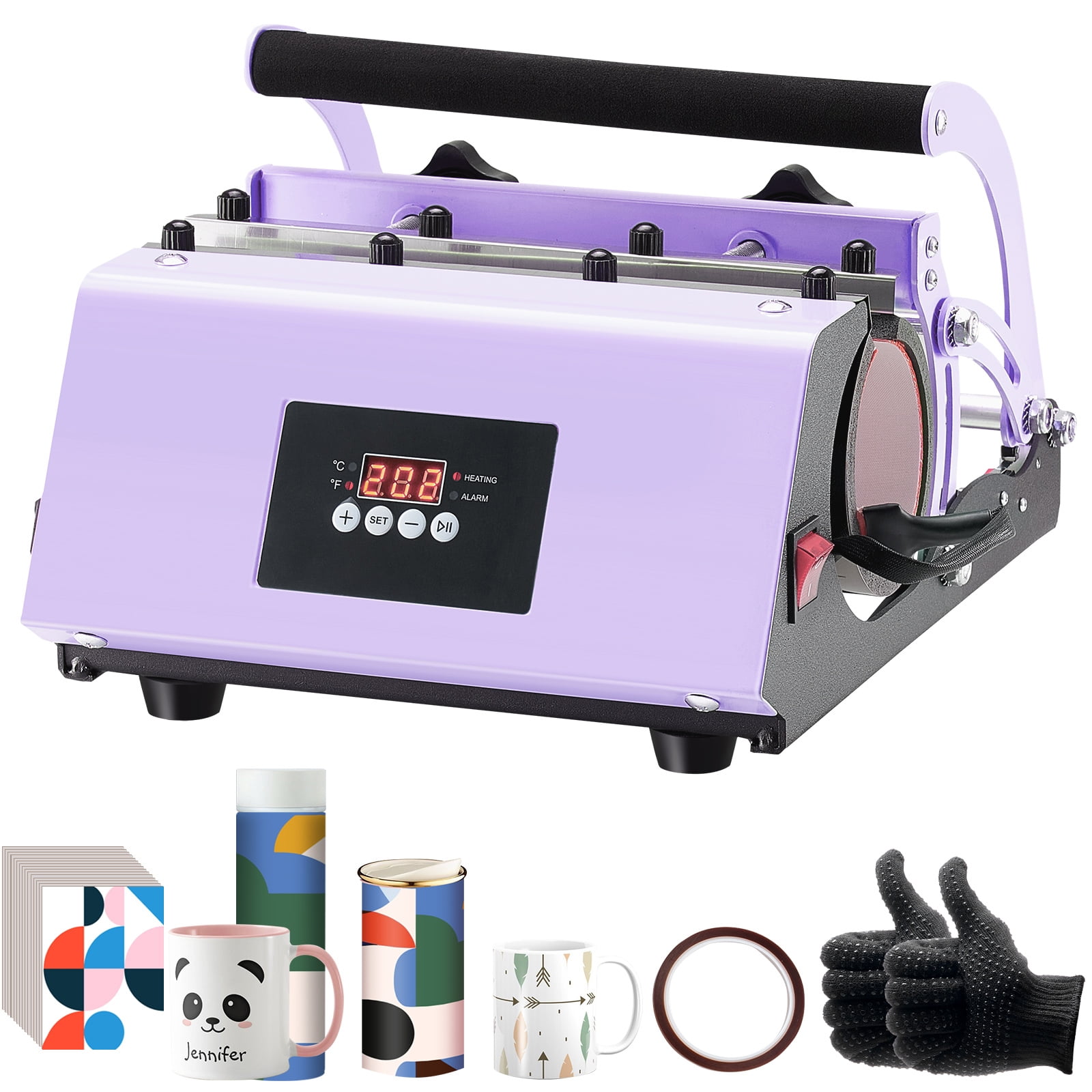 KFFKFF Tumbler Heat Press, 11-30oz Cup Press, Rapid and Uniform Heating, Tumbler Press Accompanied by Sublimation Paper, Tape and Gloves, Adjustable Temperature and Timing,Cups,Mugs,Purple