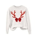 thumbnail image 6 of Hueook Christmas Sweaters for Women Fashion Women's Casual Solid Color Long Sleeve Round-Neck Blouses Shirts Tops Sweater White 2X, 6 of 8