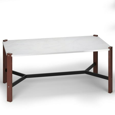 - Gymax Coffee Table Accent Cocktail Table White Faux Marble Top Living Room Furniture
