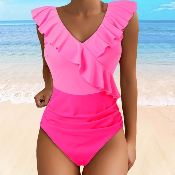 WILLBEST Traje de Baño Mujer Dos Piezas Trajes de Baño para Mujer Traje de Baño Lindo Traje de Baño con Cuello En V con Volantes
