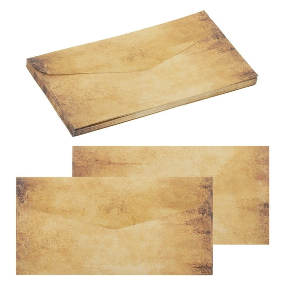 24 Packs Envelopes Vintage Aged Paper Light Brown Spots-9 x 4 Inch for Letter Writing, Invitations