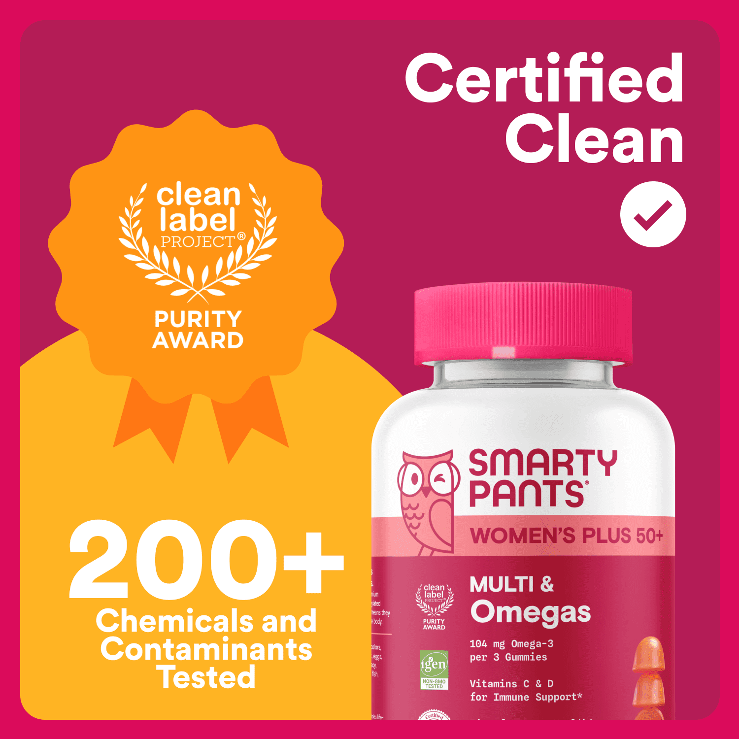 SmartyPants Women's Plus 50+ Multi & Omega-3 Gummies, Improved Formula, 33% Less Sugar, 90 Ct