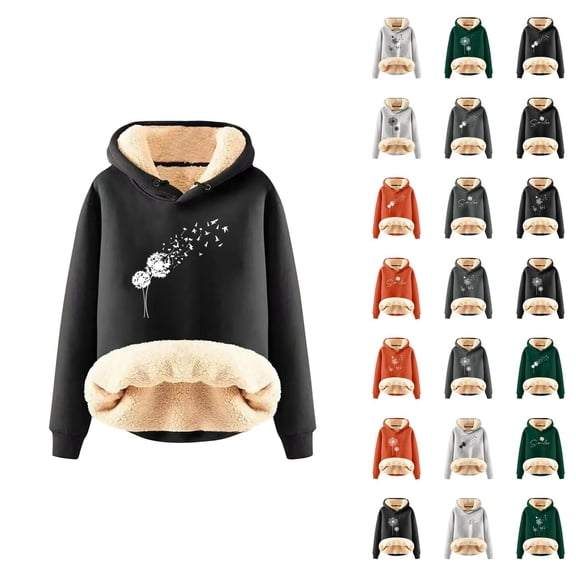 Lined Hoodies for Women 2025 Winter Long Sleeve Thick Graphic Hooded Sweatshirt Pullover Tops