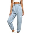 thumbnail image 4 of Levmjia Women's High Waisted Cargo Pants, Solid Color Utility Joggers with Button Detail, Loose Fit Elastic Cuff Ankle Pants for Casual Workout, 4 of 8