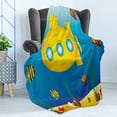 thumbnail image 4 of Yellow Submarine Soft Flannel Fleece Throw Blanket, Nautical Theme a Submarine Surrounded by Fish and Sea Grass Print, Cozy Plush for Indoor and Outdoor Use, 60" x 80", Blue and Yellow, by Ambesonne, 4 of 5