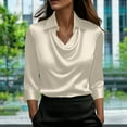 thumbnail image 2 of zbxnLI Women's 3/4 Sleeve Blouses Satin Silk Tops Collared Cowl Neck Shirts Dress Work Blouse Summer Outfits, 2 of 7