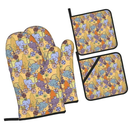 

Balery Cycling Elephant On Bicycle In Park Pattern Oven Mitts and Pot Holders 4 pcs Set Kitchen Oven Glove High Heat Resistant 500℉ Oven Mitts with Non-Slip Silicone Surface