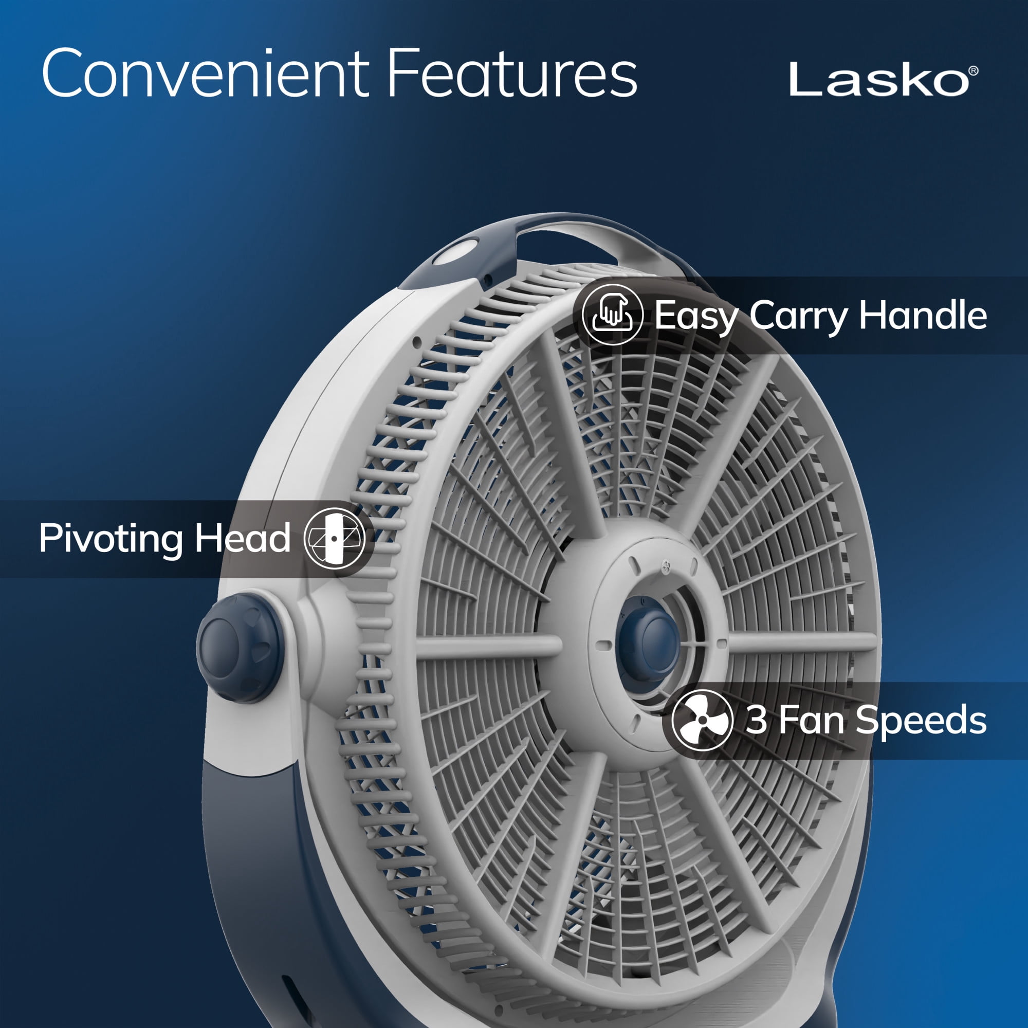 Lasko WindMachine 20" Large Floor Fan, with Pivoting Head for Whole Room Cooling, Portable Indoor 3-Speed Air Circulator, Gray, 3300