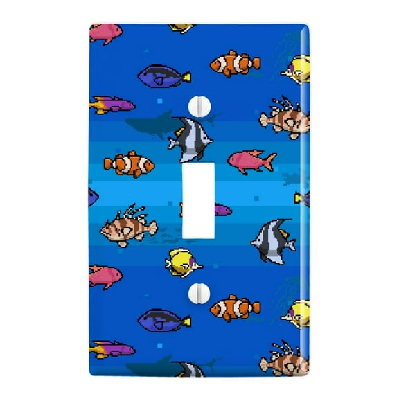 Pixel Tropical Ocean Fish Pattern Plastic Wall Decor Toggle Light Switch Plate Cover