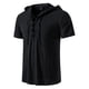 thumbnail image 3 of Camisas Para Hombre Camiseta de manga corta con cordón y capucha Vintage de lino y algodón para viajes de ocio de primavera y verano para hombre (Black, S), 3 of 6