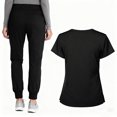 thumbnail image 3 of WULMLEO 2 Piece Scrubs Outfits for Women Short Sleeve Petite Scrub Sets Drawstring Comfortable V Neck Working Nursing Workwear Tops and Pants Medical Spring Stretch Nurse Uniform Black S, 3 of 3