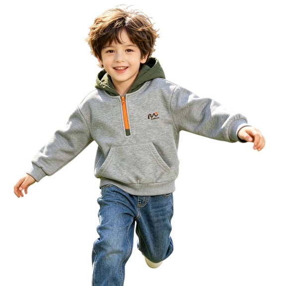 Enjoytime Hoodies for Boys Kids Casual Long Sleeve Half Zip Hoodie Fall Fashion Color Block Hooded Pullover Sweatshirt