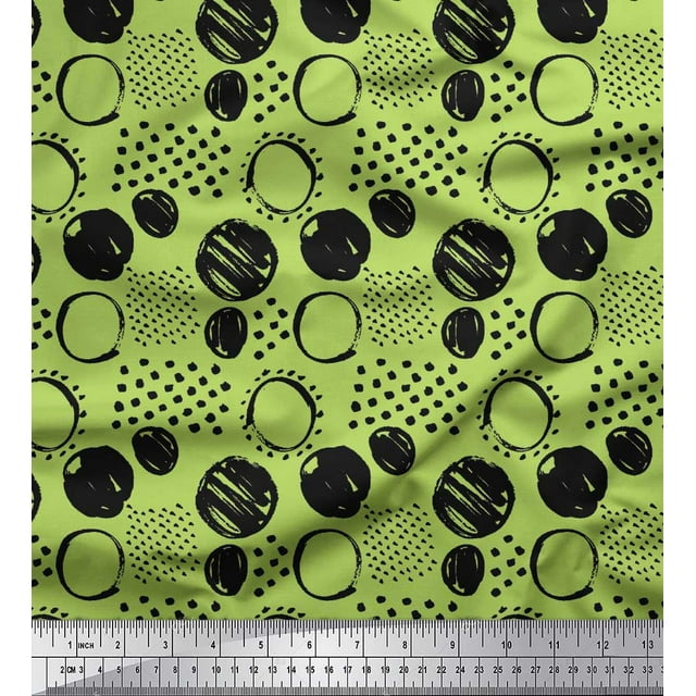 Soimoi Green Velvet Fabric Dots & Circle Geometric Print Fabric by Yard 58 Inch Wide