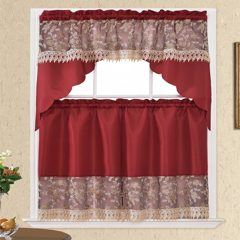 Sabrina Kitchen Curtain (Burgundy/Gold)