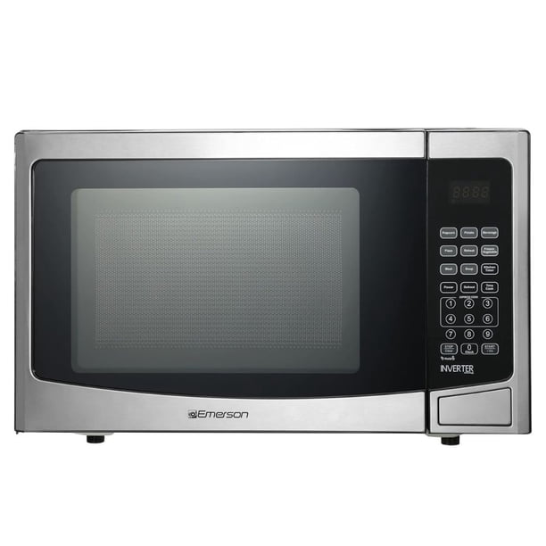 Horno de Microondas Emerson Pantalla LED con 10 Niveles de Potencia y 8 Menús Preprogramados Acero Inoxidable 1.2 Cu Ft 1000 W