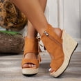 thumbnail image 5 of Miluxas Wedge Sandals for Women Summer Platform High Heel Sandals, Open Toe Ankle Strap Sandal Cutout Breathable Fish Mouth Tassels Brown 6.5(38), 5 of 8