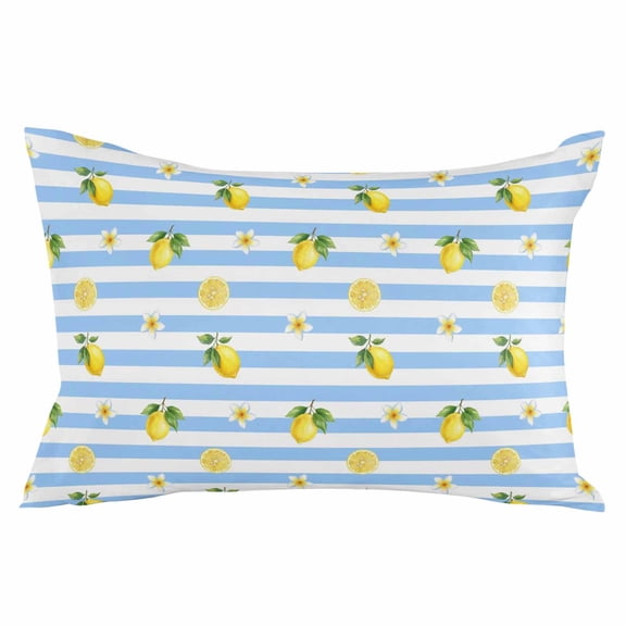 Cute Lemon Floral Throw Pillow Cover 20 x 36 Inch Decorative Pillow Cover Farmhouse Blue White Striped Lumbar Pillowcase Seasonal Rectangle Cushion Case for Couch Sofa Bed Living Room
