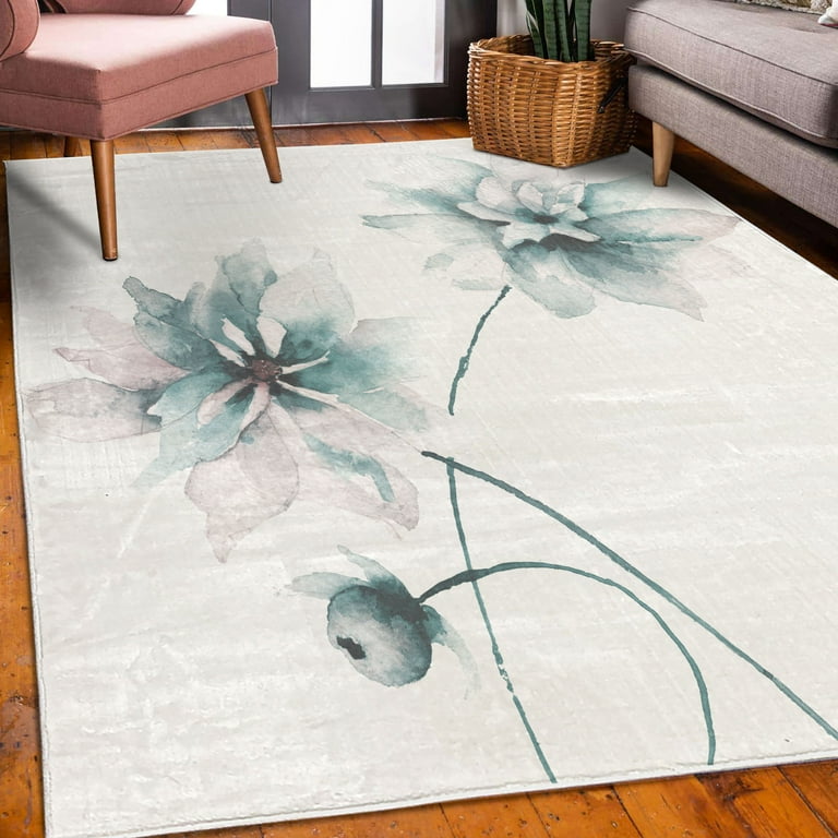 Watercolor Flower Decorative Rug Flora Drawing Soft Spring Colors Retro Style Fl Art Quality Carpet For Bedroom Dorm And Living Room 6 Sizes Pale Teal By Ambesonne Com