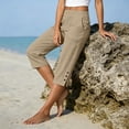 thumbnail image 7 of Capri Pants for Women Elastic Waist Relaxed Fit Casual Soft Cotton Linen Pants with Pockets Summer Outdoor Athletic Hiking Khaki L, 7 of 7