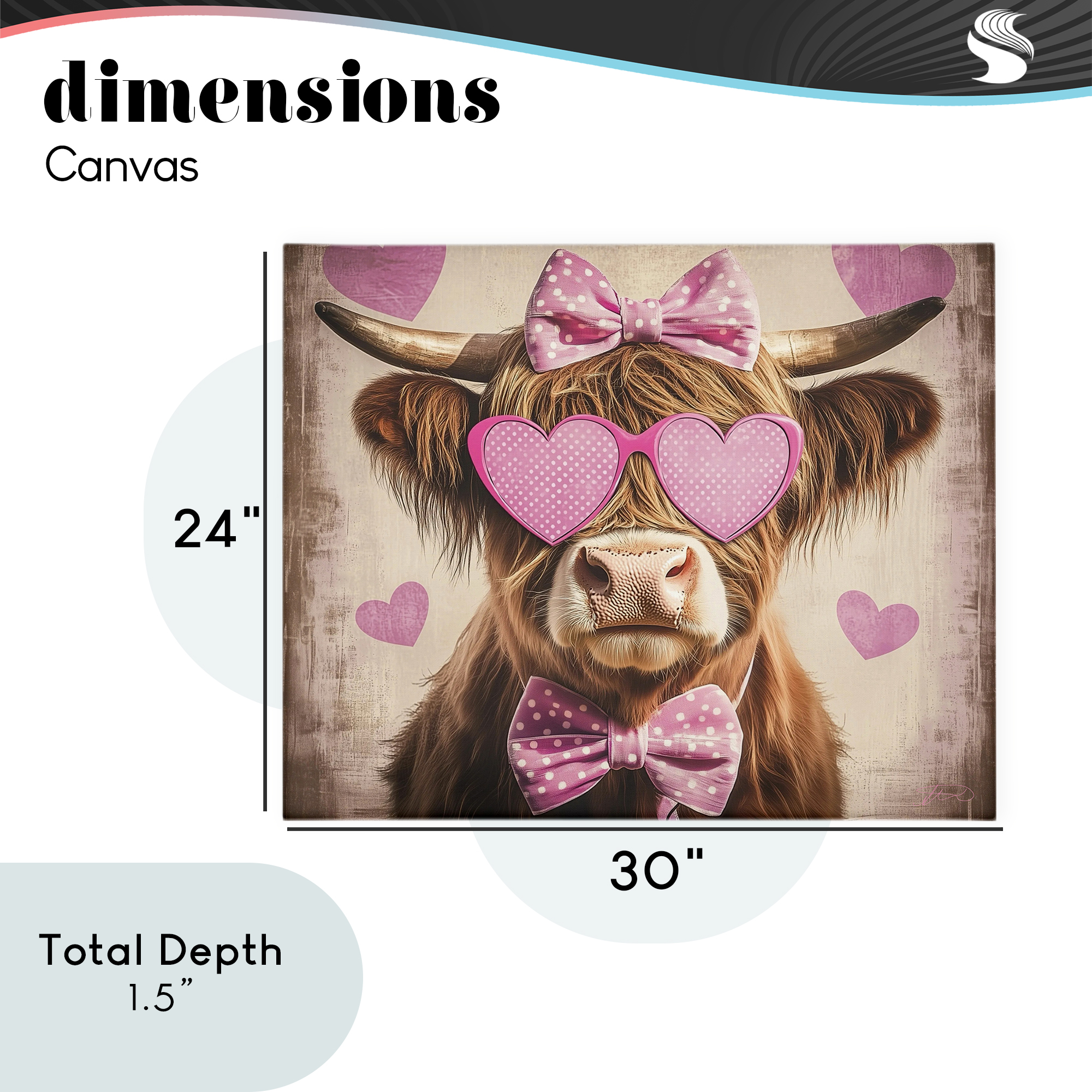Cute Cattle Pink Hearts Canvas Wall Art, design by Shawna Stewart