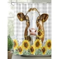 thumbnail image 2 of Shower Curtain Sunflower Cow Bathroom Curtains with Hooks, Waterproof Fabric Grey Buffalo Plaid Farm Animal Bath Shower Curtains Set for Bathroom Bathtubs Decor 72x72 Inch, 2 of 8