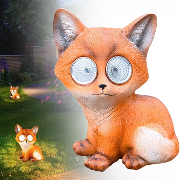 Homesteed Solar Garden Fox Statue LED Firefly Light Realistic Animal Decor for Yard Patio Outdoor Garden Ornament Fairy Garden Accessories